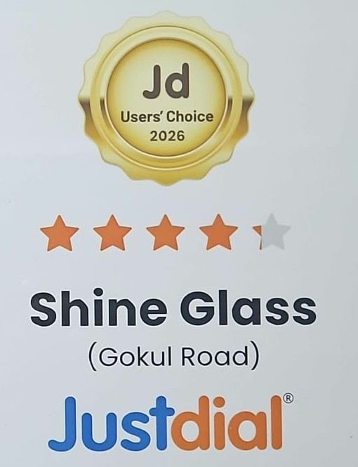 Justdial Users' Choice 2026 award for Shine Glass, Gokul Road, rated 4.5 stars